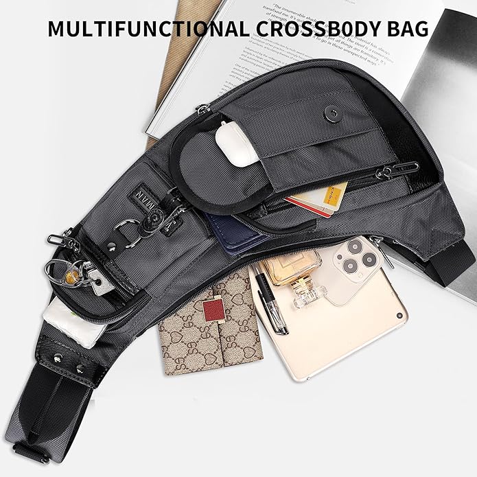 WITZMAN Sling Bag for Men Crossbody Bags Travel Slim Chest Bag One Strap Lightweight Casual Daypack