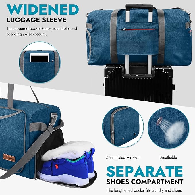 Canway 85L Travel Duffel Bag, Foldable Weekender Bag with Shoes Compartment for Men Women Water-proof & Tear Resistant