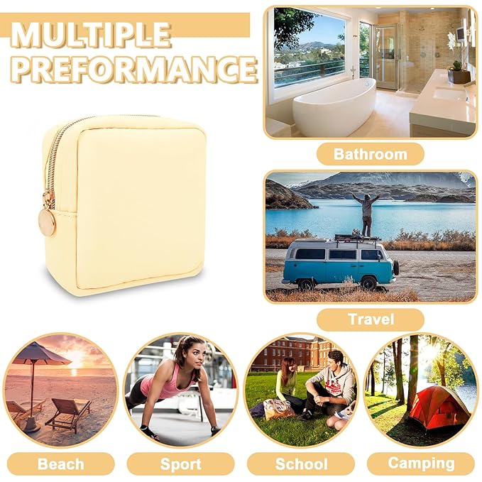 Mini Makeup Pouch for Purse, Small Cosmetic Bag Pouch Nylon Travel Toiletry Organizers for Women Girls, Cute Zipper Pouch Coin Purse Preppy Storage Bag for School Work(Mini-Sand)