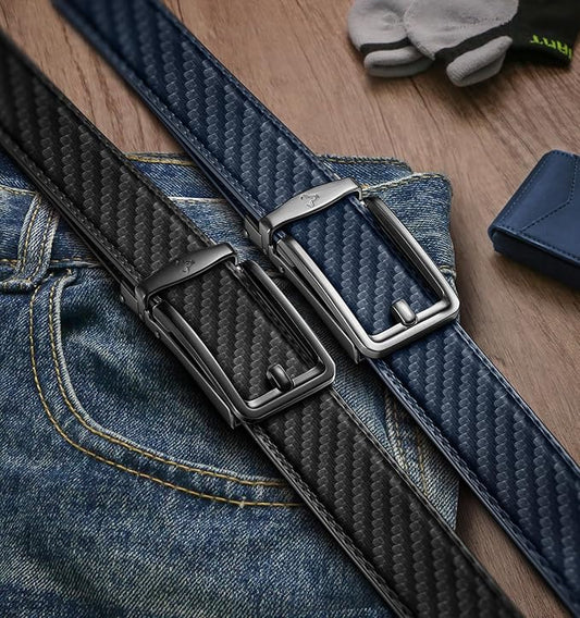 BULLIANT Men Ratchet Belt 2 Pack, Click Sliding Leather Belt Adjustable for Gift Men Dress Casual Jeans 1 3/8,Cut for Fit
