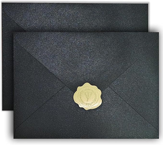 YINUOYOUJIA 50 PCS Pearl Black Envelopes A7,5 x 7 Black Shimmer Envelopes for Invitation,Perfect for Wedding Invitation Cards,Birthday RSVP Invite,5.25 x 7.25 inches