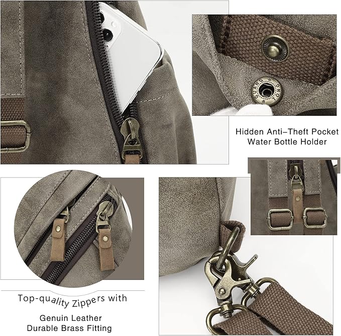 KL928 PU Leather Sling Bag - Small Crossbody Backpack Shoulder Casual Daypack Rucksack for Men Women Outdoor Cycling Hiking Travel (6881-PU-D.Coffee)