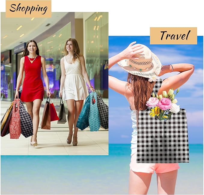 BeeGreen Large Tote Bag 6 Pack Reusable Grocery Bags Foldable - Bulk Machine Washable Ripstop Polyester Fabrics Grocery Bag - Reusable Shopping Bags for Women Travel Storage (Geometry Design)