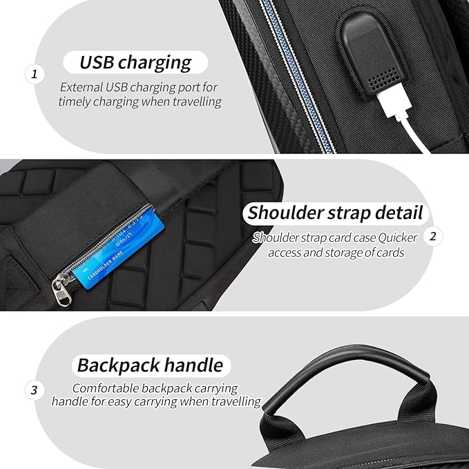 T-carbon Anti-Theft Crossbody Bag for Men,Travel Sling Bag Real Carbon fiber Hard Shell,Single Strap Backpack with USB and Reset Lock for Hiking Traveling Sporting Cycling Daily