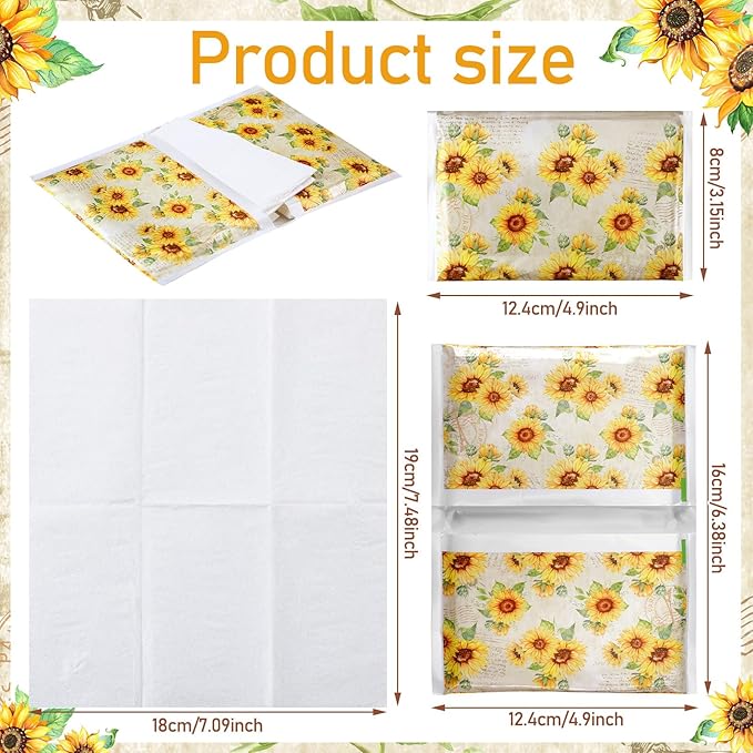50 Pack Sunflower Pocket Tissues Individual Packs Sunflower Floral Pocket Facial Bulk 3 Ply Wallet Travel Tissues for Summer Wedding Party Supplies