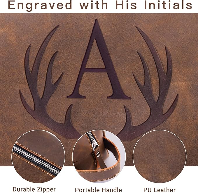 Personalized Travel Toiletry Bag for Men Initial Letter PU Leather Waterproof Shaving Bag for Toiletries Accessories Travel Essentials Storage Bags Fathers Day Birthday Gifts for Men (Z)