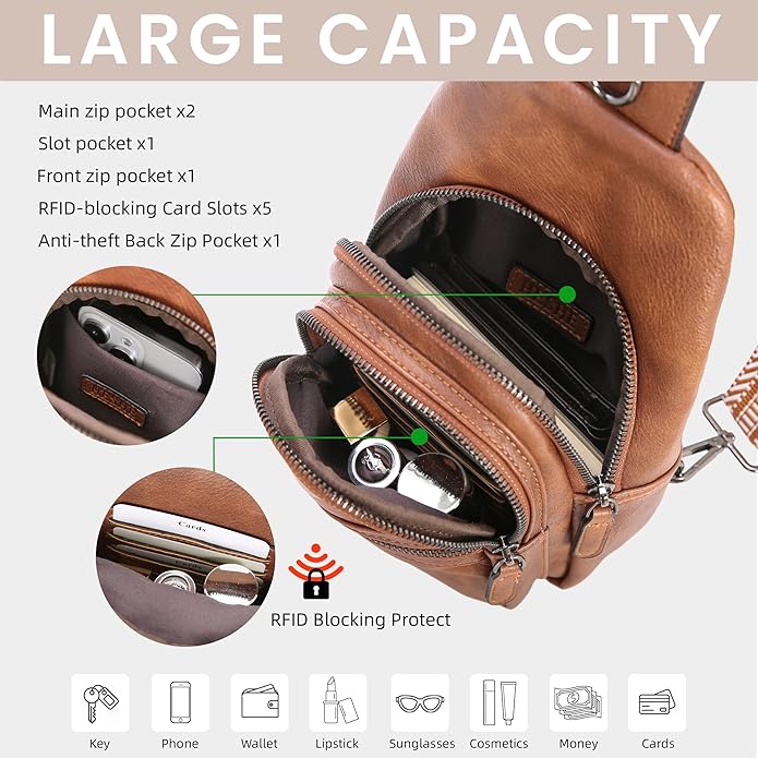 HESHE Sling Bag for Women Anti Theft Small Crossbody Bags Faux Leather Fanny Pack RFID Blocking Cross Body Purse for Travel