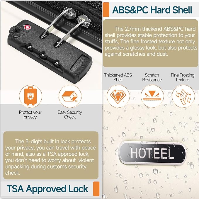 Hoteel Luggage Sets 3 Piece, ABS+PC Hard Shell Expandable Suitcases with Wheels, TSA Aproved Lock and Carry on Bags, Travel Suit Case Set for Men and Women, (3-Piece, Beige)