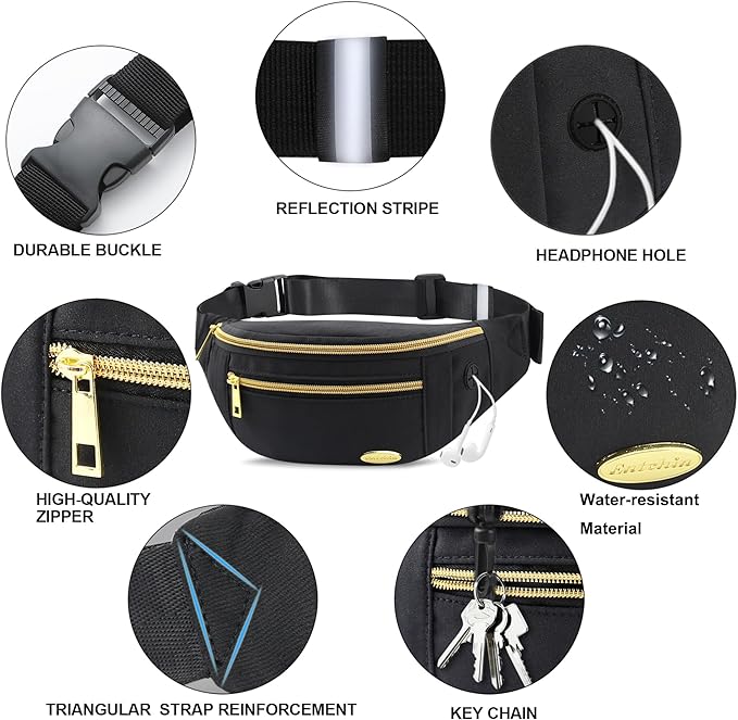 Entchin Fanny Pack for Women Men,Crossbody Belt Bag with 4-Zipper Pockets,Adjustable Waist Bag Pack,One of the Most Popular Travel Essential Gifts for Walking,Traveling,Cycling