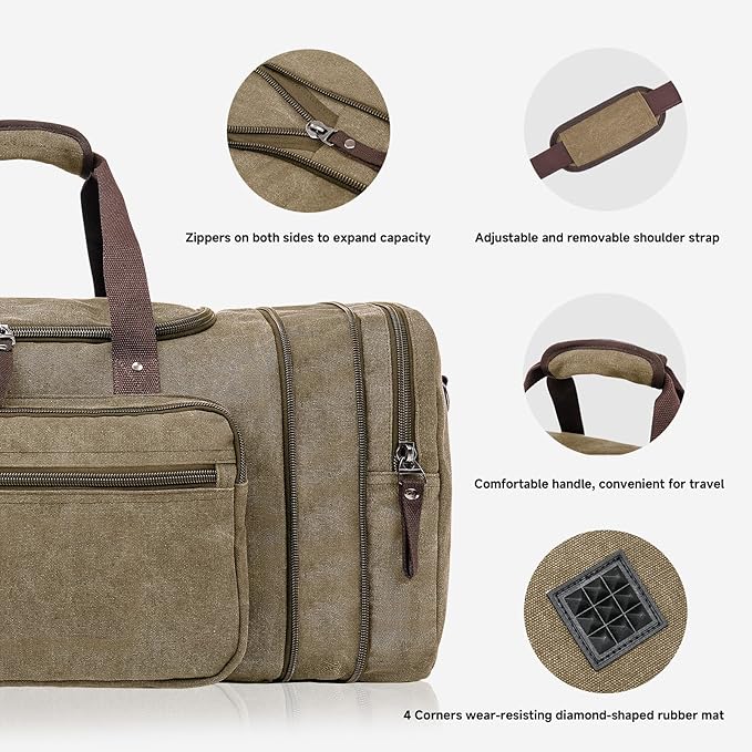 Canvas Expandable Duffle Bag for Men Traveling, Luggage Travel Bag Weekender Overnight Bag,Mens Gym Carry on Duffel Bags