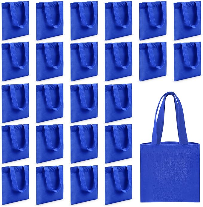 Amylove 24 Pcs Mini Tote Bag Sublimation Blank Canvas Tote Bags Reusable Grocery Luggage DIY Sack Goody for Party Even (8.5 x 8 Inch,Blue)