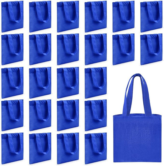 Amylove 24 Pcs Mini Tote Bag Sublimation Blank Canvas Tote Bags Reusable Grocery Luggage DIY Sack Goody for Party Even (8.5 x 8 Inch,Blue)
