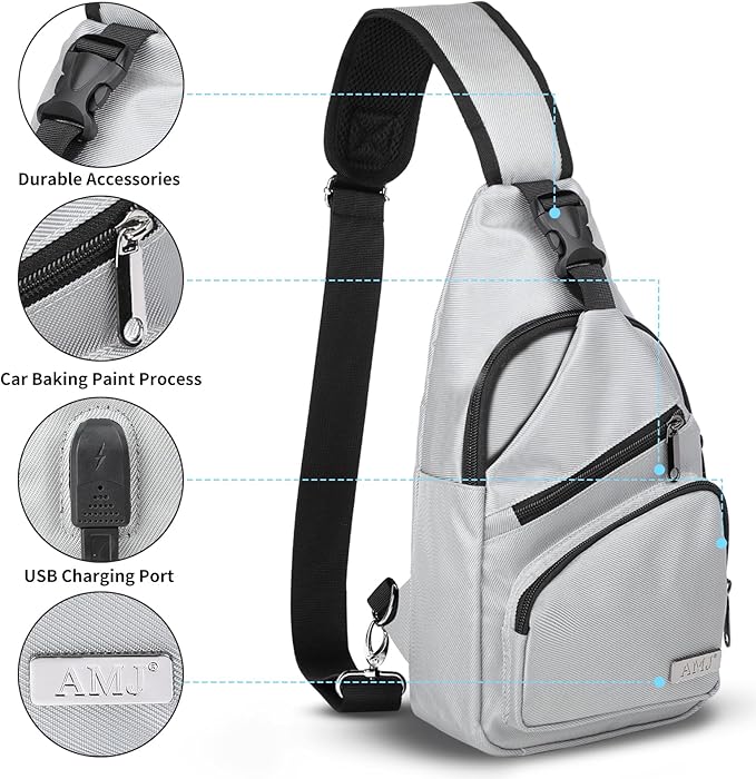 AMJ Crossbody Sling Bag Men Women, Casual Shoulder Backpack, Chest Daypack Satchel for Hiking Travel