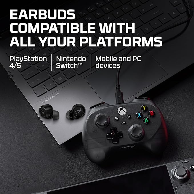 HyperX Cirro Buds Pro – True Wireless Earbuds, Active Noise Cancellation, ANC, Ambient Sound Mode, Low Latency, Bluetooth 5.2, IPX4, Fast Charge, PC, Nintendo Switch, Mobile - Black