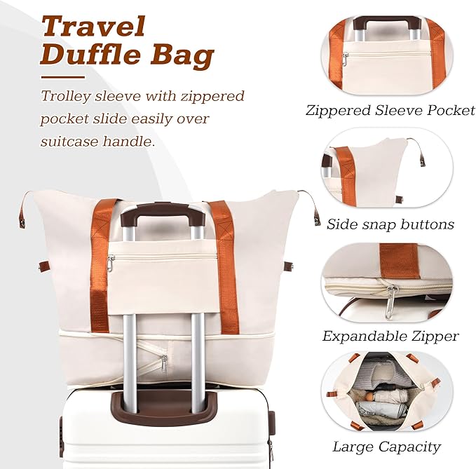 Merax Suitcase Set 24 inches Expandable Luggage with TSA Lock Spinner Wheels Hardshell Lightweight Vintage Luggage with Travel Bag,White