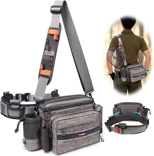 YVLEEN Sling Fishing Tackle Bag - Outdoor Tackle Box - Water-Resistant Waist Bag Cross Body Fly Fishing Sling Pack