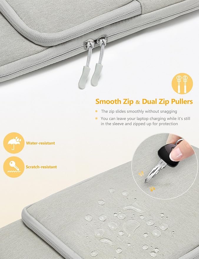 HYZUO 13.3-14 Inch Laptop Bag Sleeve for MacBook Pro 14 M4 M3 M2 M1, MacBook Air/Pro 13.3, 13.8"/13.5" Surface Laptop/Book, Notebook Case for 13" Dell Lenovo ThinkPad HP Asus Acer, Light Gray