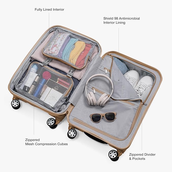 Traveler's Choice Pagosa Indestructible Hardshell Expandable Spinner Luggage, Latte Beige, 3-Piece Set (22/26/30)