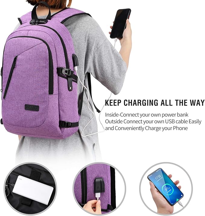 Laptop Backpack for Women,Business Backpack Anti-Theft Backpack with USB Charging Port and Lock 15.6 Inch Computer Backpacks for Women Men,Purple