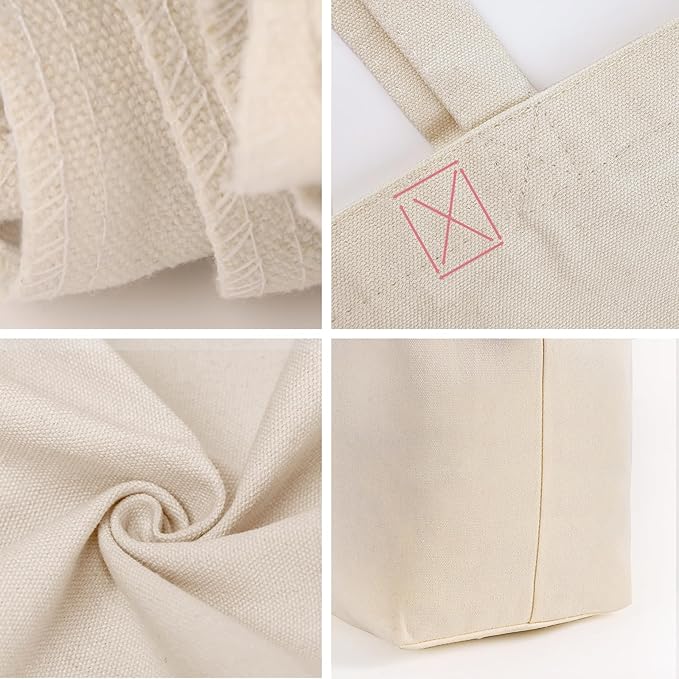 Koolmox Canvas Grocery Bag, 6-Pack 22'' Large Bags with Reinforced Handles, 12 Oz Heavy Duty Reusable Washable Grocery Shopping Bags Plain Totes for Teacher Paint Embroidery Draw DIY Art Craft Totes