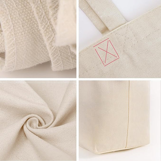 Koolmox Canvas Tote Bags, 6PCS 17x14x3.9'' Heavy Duty Canvas Bags with Reforce Handles and Widened Bottom, Reusable Washable Tote Bag Bulk Blank to DIY Art Crafts Print Women Grocery Teacher