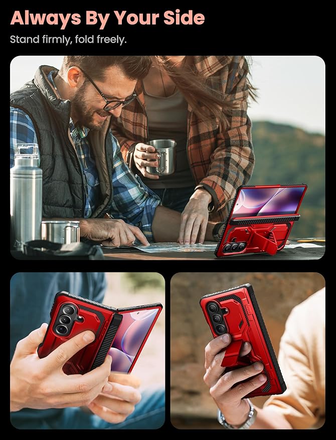 i-Blason Armorbox for Samsung Galaxy Z Fold 7 Case with Stand [Tempered Glass Screen Protector] [Hinge Protection] Full-Body Heavy Duty Rugged Shockproof Protective Case for Z Fold 7 (Red)