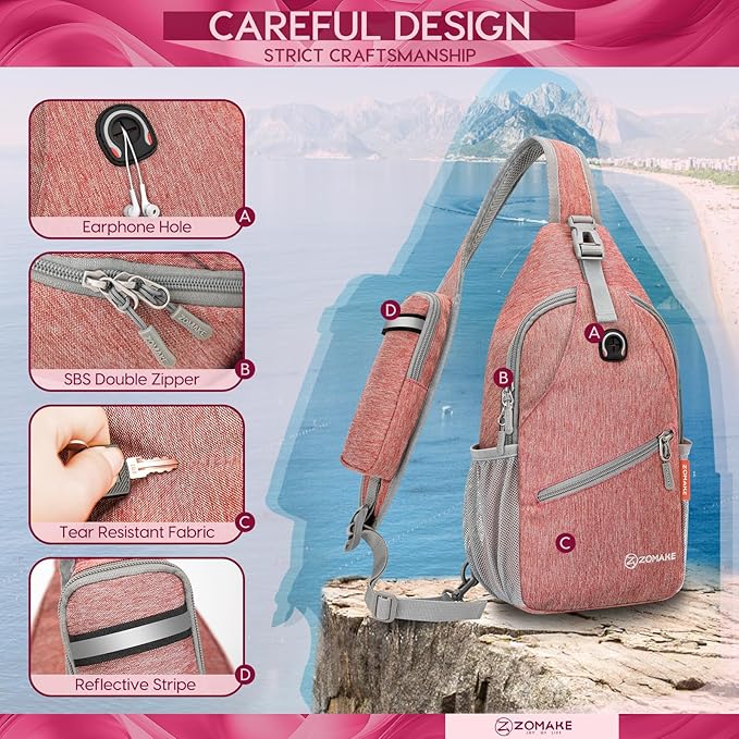 ZOMAKE Sling Bag,Small Crossbody Sling Backpack,Water Resistant Shoulder Daypack for Travel,Anti Thief Chest Bag for Hiking(Orange)