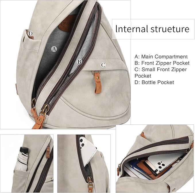 KL928 PU Leather Sling Bag - Small Crossbody Backpack Shoulder Casual Daypack Rucksack for Men Women