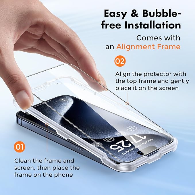 UNBREAKcable 4-Pack Screen Protector for iPhone 15 Pro Max | Double Shatterproof | 9H Hardness | 99.99% HD Clear | Easy Installation Frame | Case Friendly | For 6.7 inch iPhone