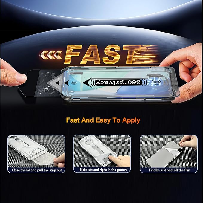 OneFish Screen Protector Privacy Compatible with iPhone 17 Pro 2 Pack 4 Way 360° Anti-Spy Tempered Glass, 9H Hardness, 3D Curved Edges, Case-Friendly & Easy Installation