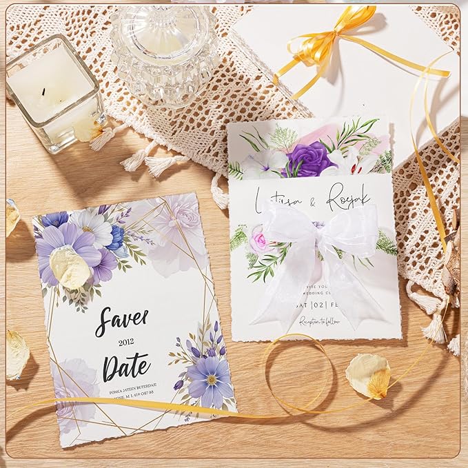 50 Sheets Deckled Edge Paper 5 x 7inch, 160 GSM Handmade Paper Rough/Textured Watercolor Paper for Wedding Invitations, Cards, Crafts