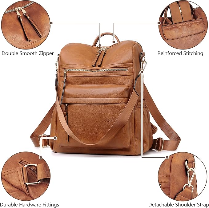 Dora & Liz Womens Backpack Purse Leather Fashion Travel Backpack Purse for Women Designer Ladies Shoulder Bags with Wristlet