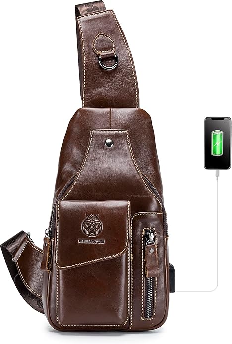 LUKZIJAES Genuine Leather Sling Bag for Men