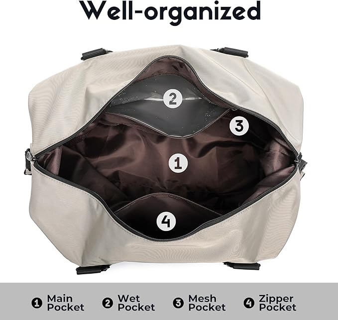 SUNNY BIRD Duffel with Utility Pouch, 40L Weekender Overnight Bag with Shoe Compartment for Travel and Sports (Grey and black)