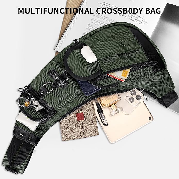 WITZMAN Sling Bag for Men Crossbody Bags Travel Slim Chest Bag One Strap Lightweight Casual Daypack