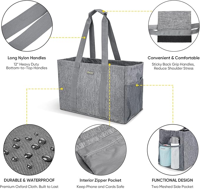 BALEINE Soft 9 Gallon Extra Large Utility Tote, Foldable Reusable Storage Bag (Winter Gray)