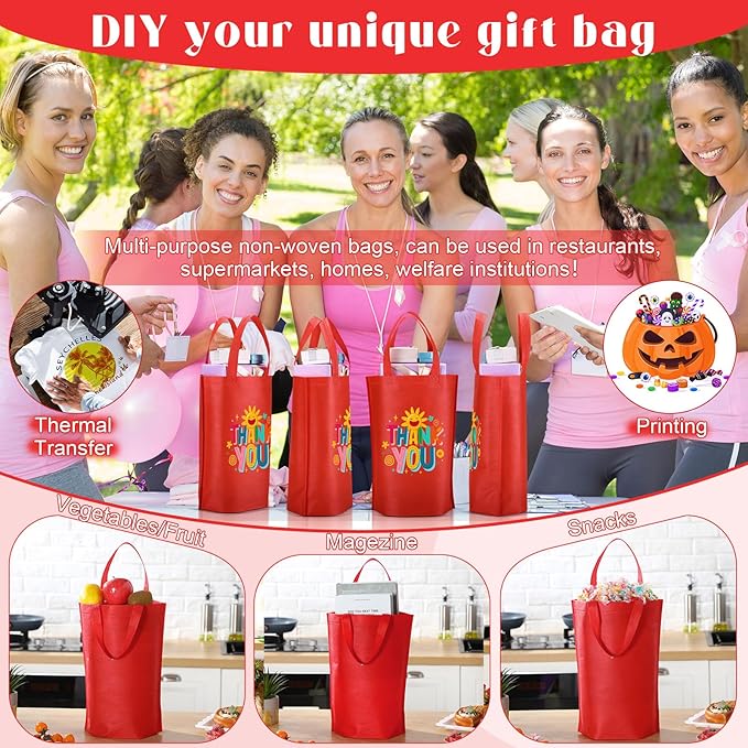 Windyun Reusable Grocery Bags Large Non Woven Shopping Bags with Handle Foldable Portable Tote Carryall Bulk 11.8x6x13.8 Inch