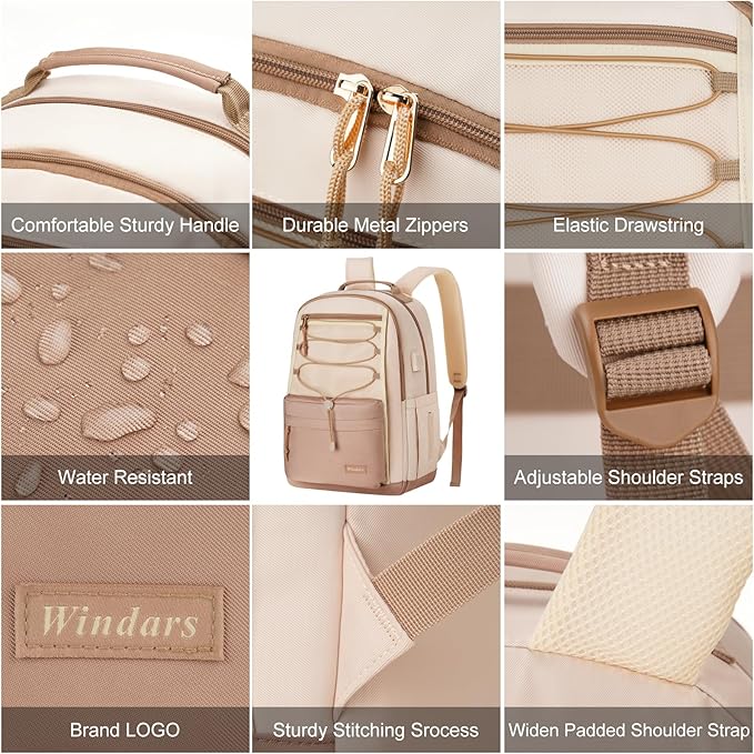 School Backpack for Teens Girls, Aesthetic College Backpack Large Bookbag for Women Students Fashion 15.6 Inch Laptop Bag for Work Travel (Khaki Beige)