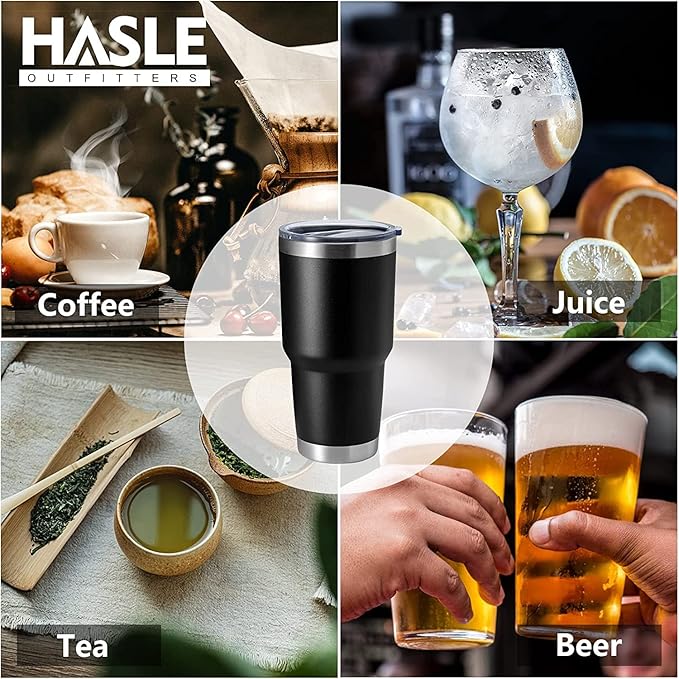HASLE OUTFITTERS 30oz Stainless Steel Tumbler, Double Wall Vacuum Insulated Travel Mug Tumbler, Durable Insulated Coffee Mug, Gift Box Set (Black, 12)