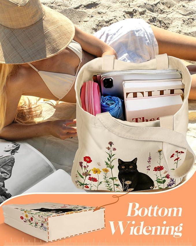 2 Pack Canvas Tote Bag - with Makeup Pouch Aesthetic Cute Women Reusable Canvas Bag for Shopping, Work, Travel