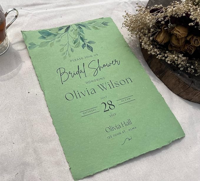 Wanderings A5 Handmade Deckled Edge Cotton Paper - Cold Pressed Texture - Paint, Watercolor, Writing, Printer - Cards, Invitations, Menus, Arts and Crafts. 50 Pack Green 150gsm - 5.8" x 8.3"