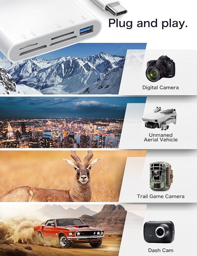 USB C SD Card Reader, 5 in 1 USB-C to Memory Card Adapter with SD MicroSD MS Memory Stick XD Picture Slots & USB Female Port Compatible with iPhone 15 iPad Mac MacBook Pro/Air/Mini Laptop