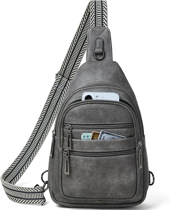 Sling Bag for Women Crossbody Bags Sling Purse Cross Body Backpack Vegan Leather Over Shoulder Bag Travel Dark Grey