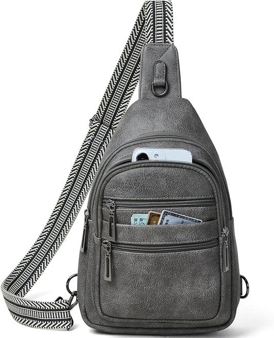 Sling Bag for Women Crossbody Bags Sling Purse Cross Body Backpack Vegan Leather Over Shoulder Bag Travel Dark Grey