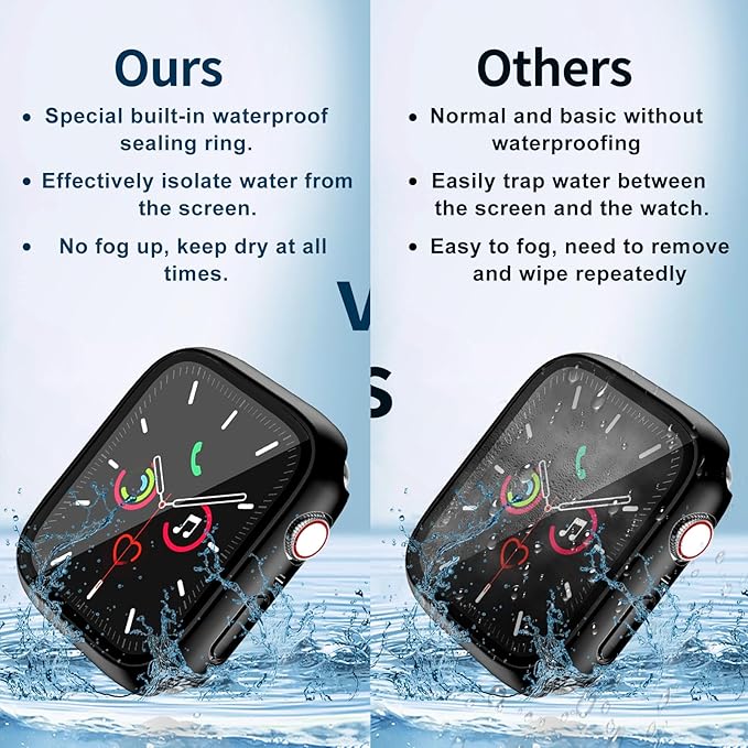 Waterproof Case for Apple Watch Series SE2 SE 6 5 4 44mm, Built-in Screen Protector with Tempered Glass [Touch Sensitive] Cover for iWatch S6/S5/S4/SE 44mm, Black