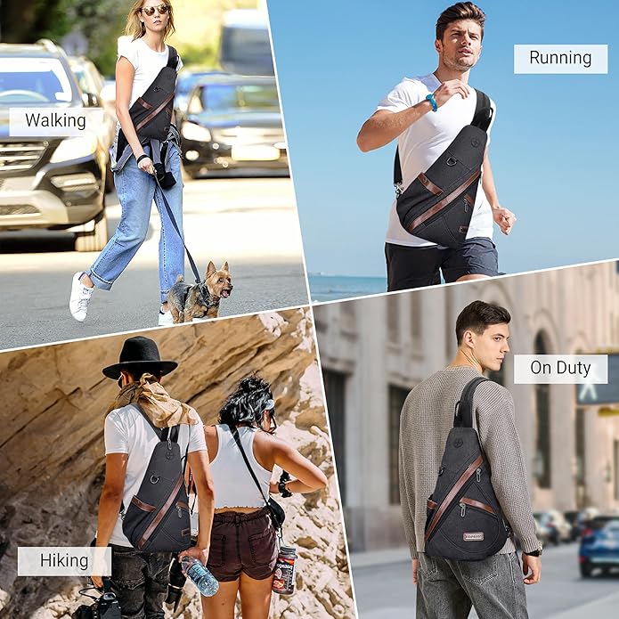 WITZMAN Canvas Sling Bag for Men Women Convertible Sling Backpack Crossbody Vintage Chest Bag Travel Casual Daypack（A8003 Black）