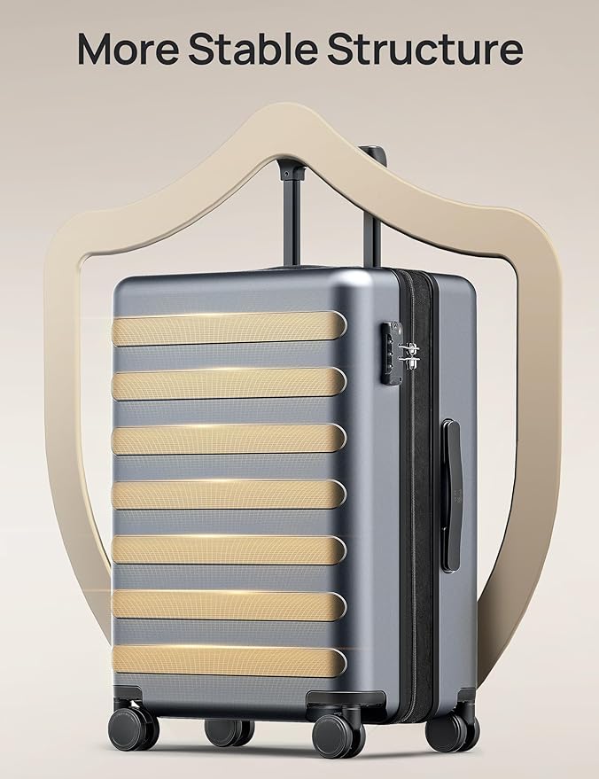 NINETYGO Luggage Sets 2 Piece, Carry On Luggage Airline Approved, Large Checked Luggage with Smooth Spinner Wheels, Expandable, Hard Shell PC Suitcase Sets, TSA Approved, 20in/28in (Grey, Rhine Max)