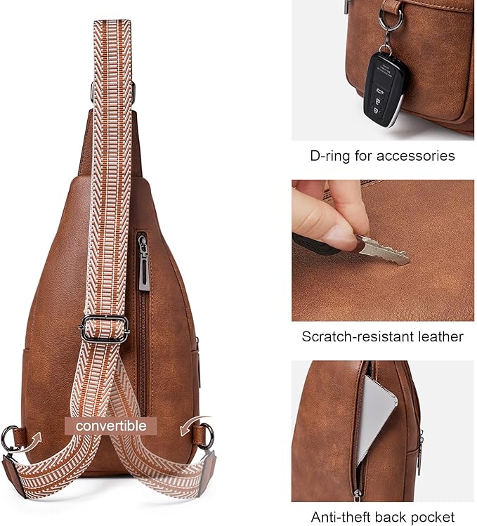 Womens Sling Bag Crossbody Bags for Women Vegan Leather Sling Backpack Daypack Fanny Pack Crossbody Purse Travel