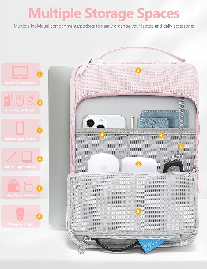 HYZUO 13.3-14 Inch Laptop Bag Sleeve for MacBook Pro 14 M4 M3 M2 M1, MacBook Air/Pro 13.3, 13.8"/13.5" Surface Laptop/Book, Notebook Case for 13" Dell Lenovo ThinkPad HP Asus Acer, Pale Pink