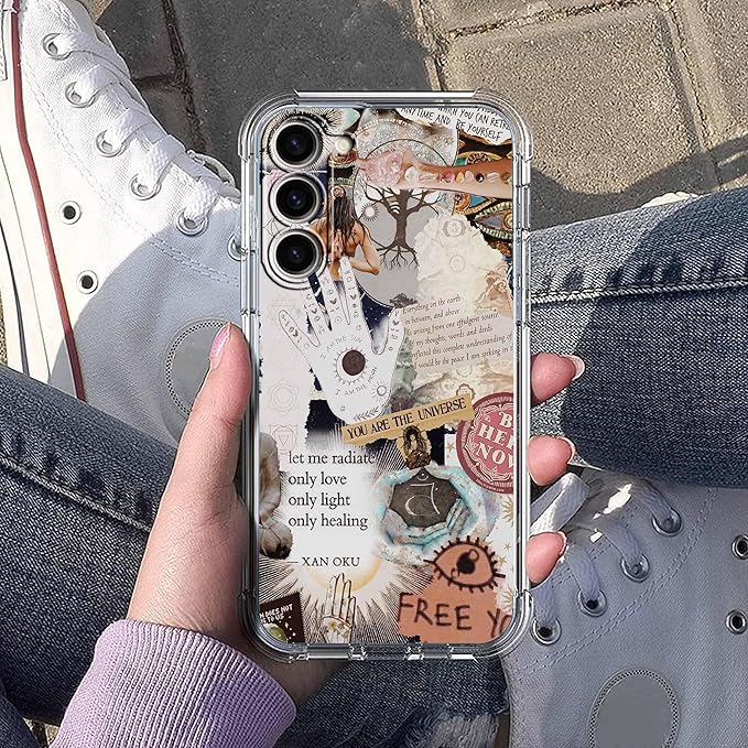 Case for Samsung Galaxy S23+ with Aesthetic Beige Desgin,Spiritual Hippie Quotes Collage,Clear Soft TPU Protective Case,6.6"(Beige,S23P)